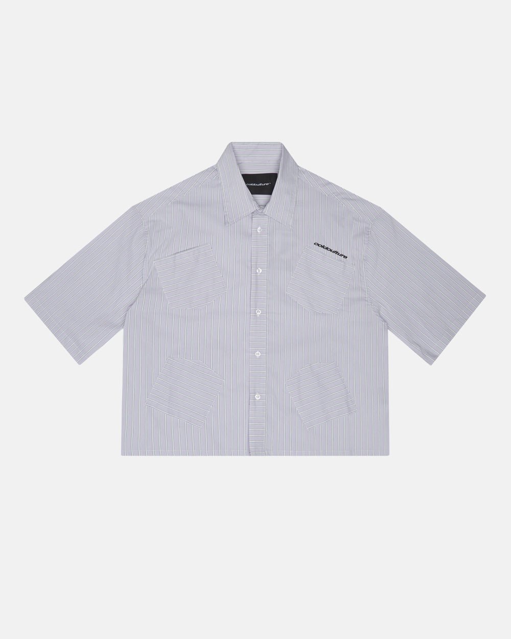 HONOLULU SHIRT - light grey striped short sleeve shirt, front view - Cold Culture #packshot
