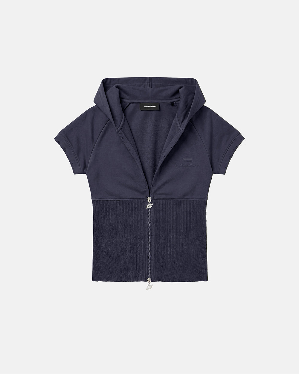 HOODED BABY ZIP TEE DARK GREY - dark grey hooded zip tee, front view - Cold Culture #packshot