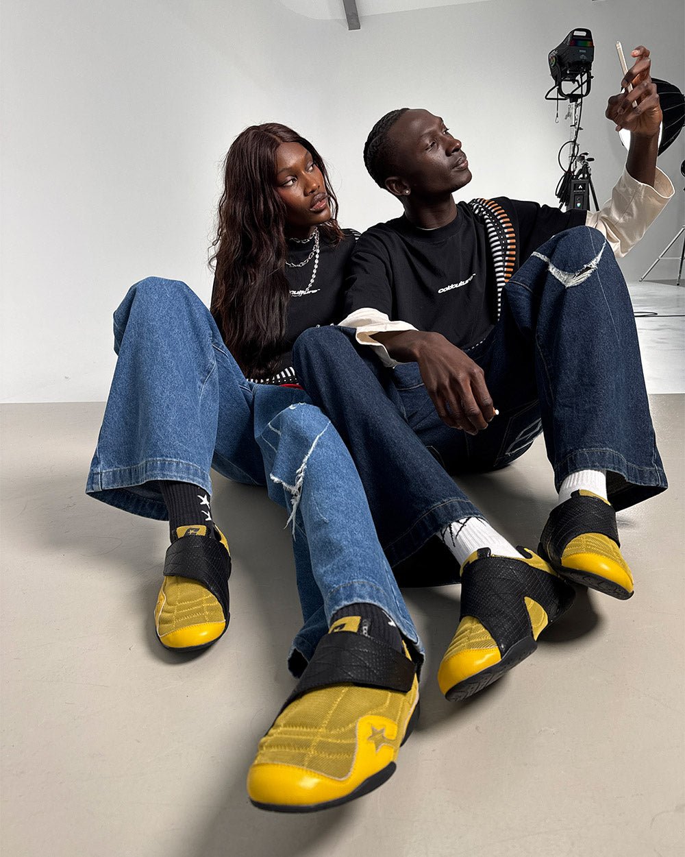 COLD HOOK SNEAKER YELLOW - yellow velcro strap sneakers, worn detail - Cold Culture