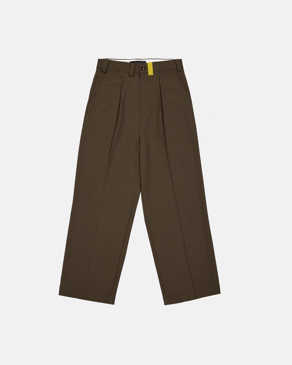 HORSESHOE WEDDING PANTS STATUE BRONZE - brown wide leg pants, front view - Cold Culture #packshot