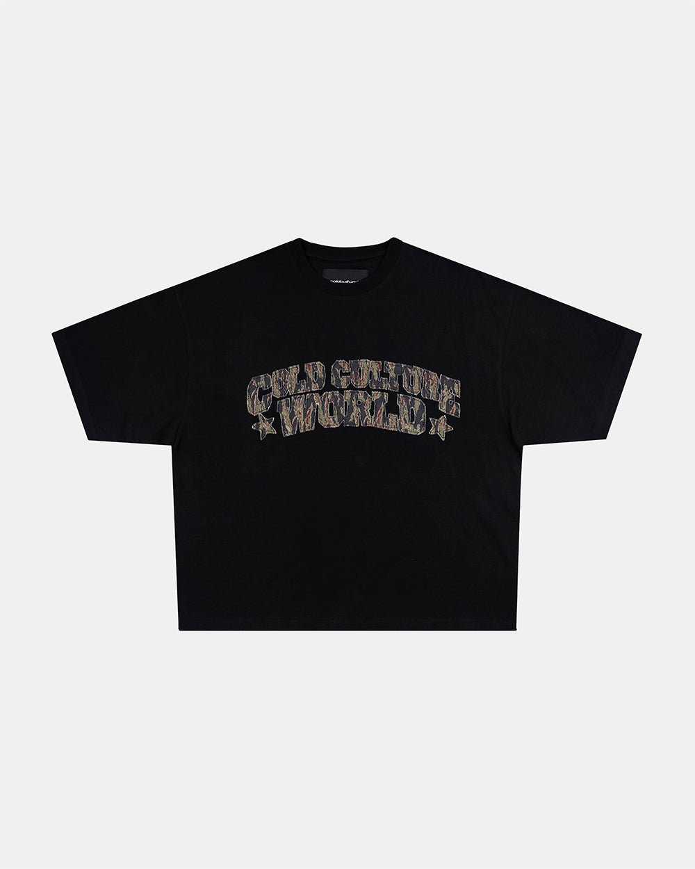 HUNTER TEE BLACK - black graphic print tee, front view - Cold Culture #packshot
