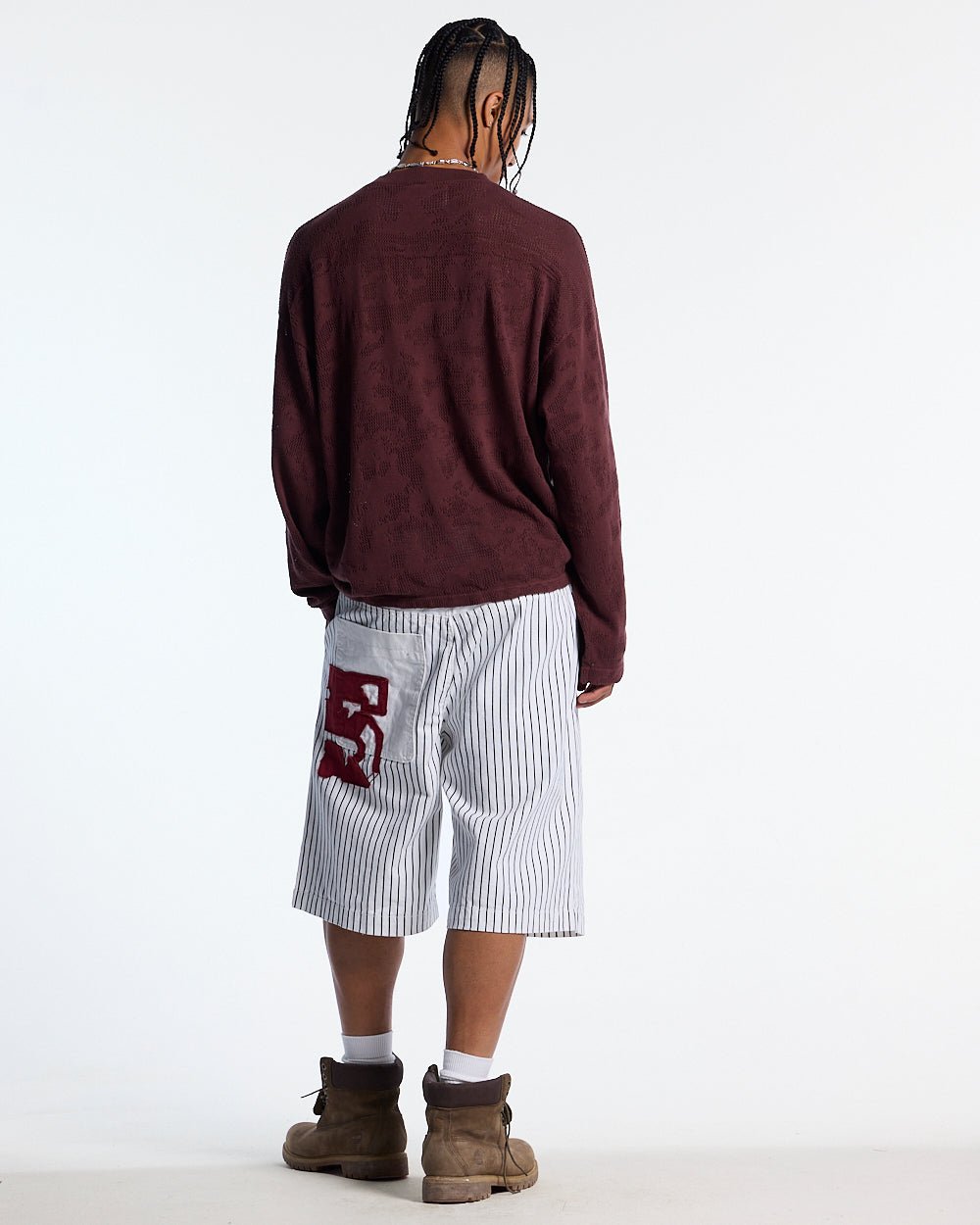 HURRACAINE LONGSLEEVE KNIT BROWN - brown jacquard knit sweater, back view on male model - Cold Culture #man
