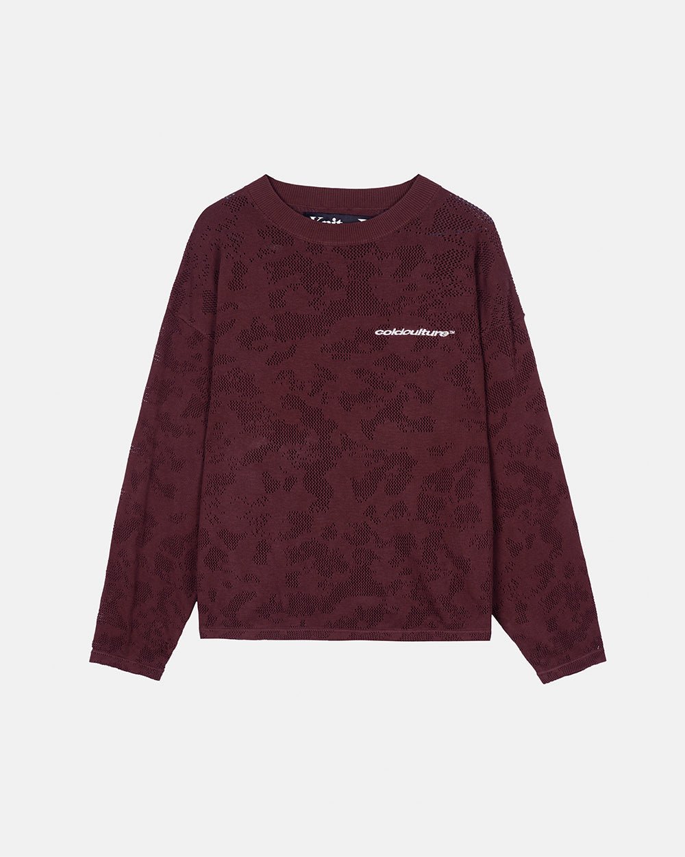 HURRACAINE LONGSLEEVE KNIT BROWN - brown jacquard knit sweater, front view - Cold Culture #packshot