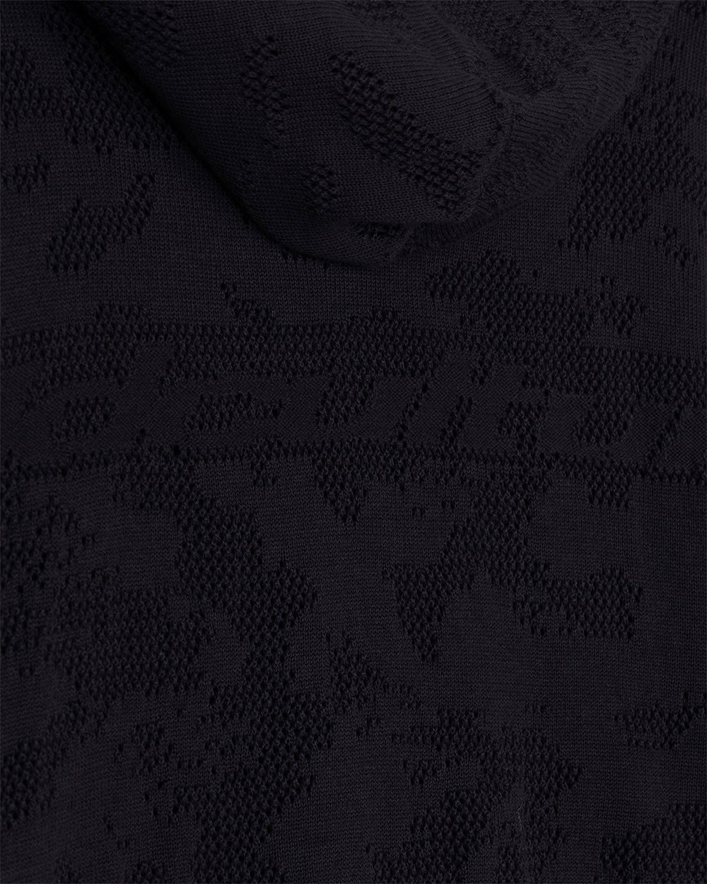 HURRACAINE ZIP KNIT BLACK - black jacquard zip-up hoodie, detail close-up - Cold Culture