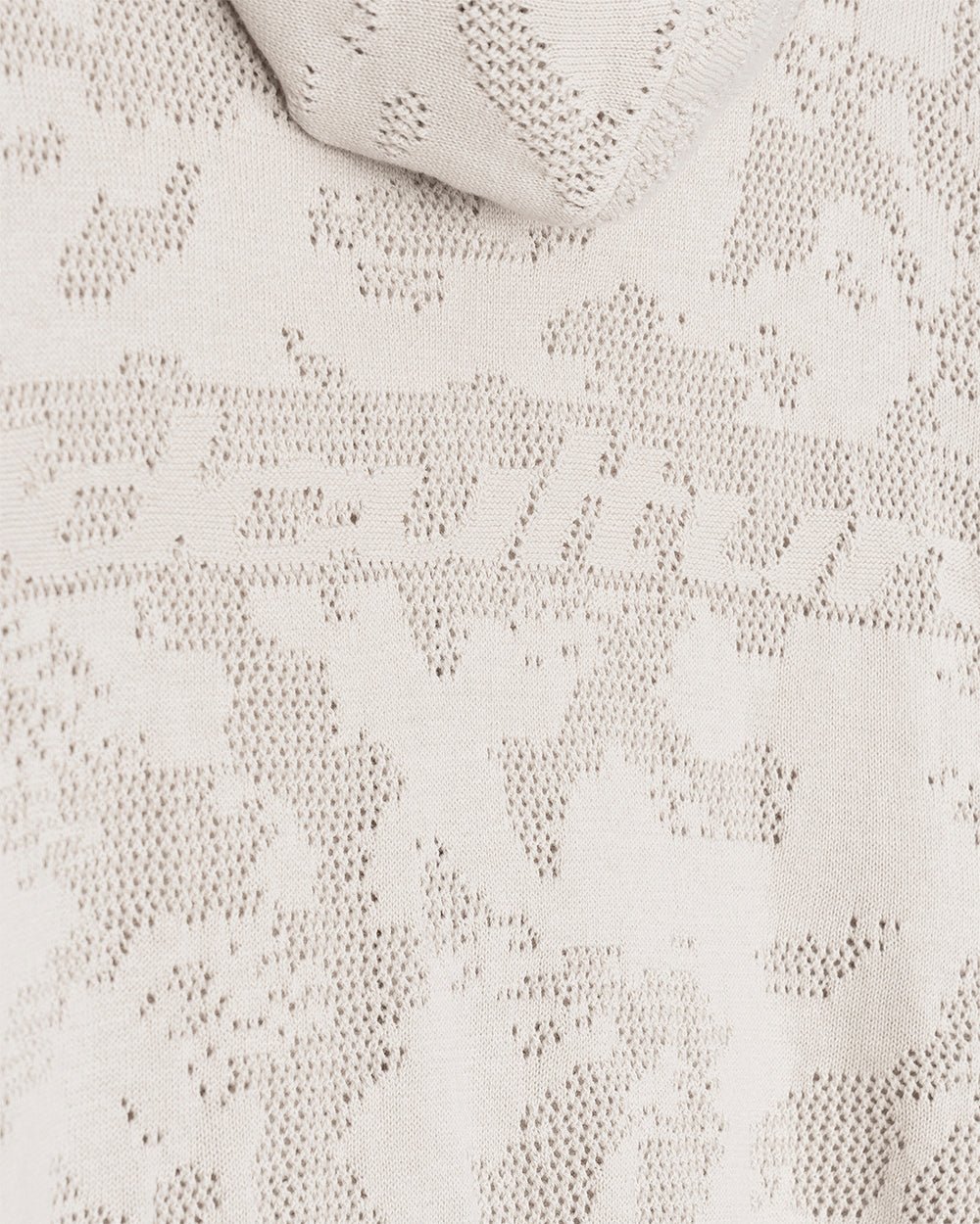 HURRACAINE ZIP KNIT WHITE - off-white knit zip-up hoodie, detail close-up - Cold Culture
