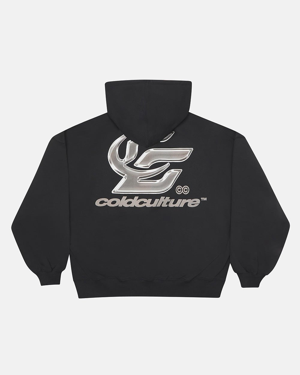 HYPERCHROME HOODIE BLACK - black oversized hoodie, back view - Cold Culture #packshot