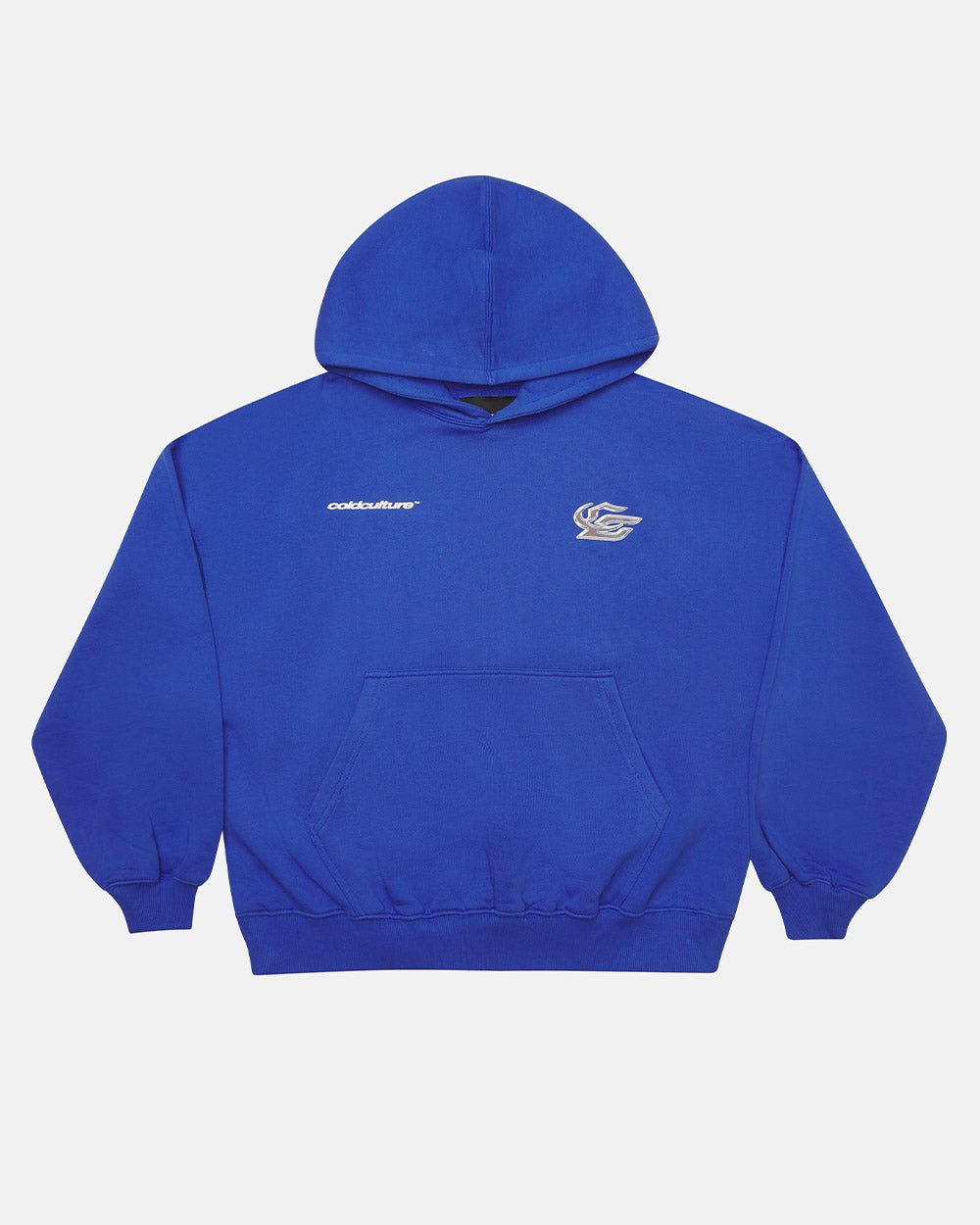 HYPERCHROME HOODIE ELECTRIC BLUE - blue oversized hoodie, front view - Cold Culture #packshot