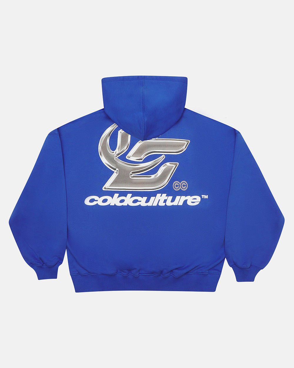 HYPERCHROME HOODIE ELECTRIC BLUE - blue oversized hoodie, back view - Cold Culture #packshot