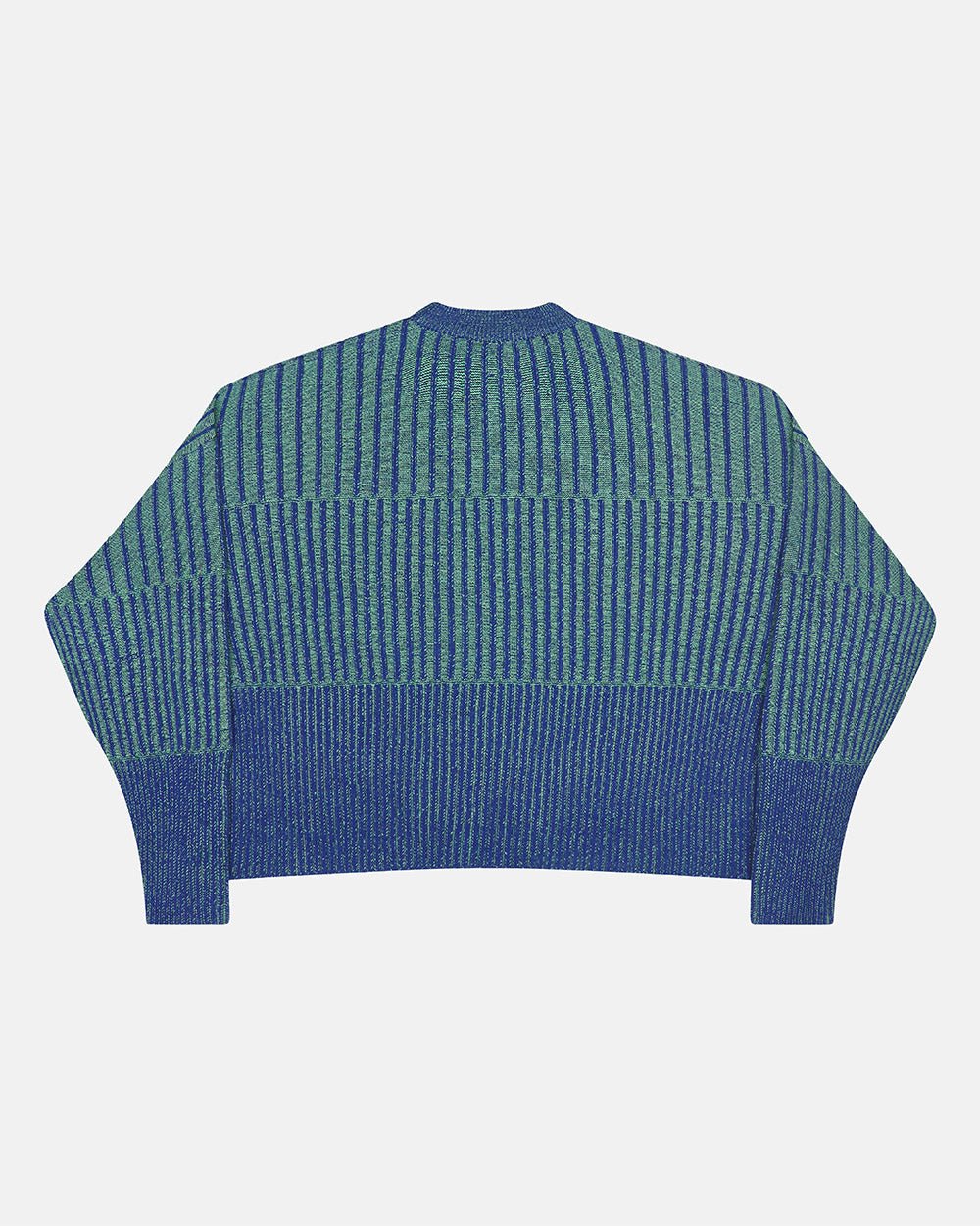 HYPERLINES KNIT BLUE & GREEN - blue and green ribbed knit sweater, back view - Cold Culture #packshot