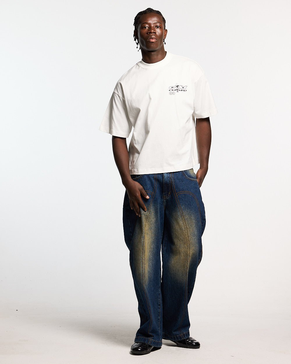 I SWEAR ITS WATER TEE WHITE - white graphic print tee, front view on male model - Cold Culture #man