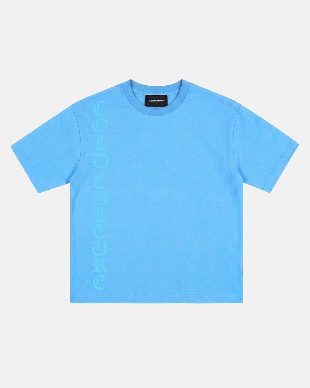 ICEY TEE BLUE - light blue graphic tee, front view - Cold Culture #packshot