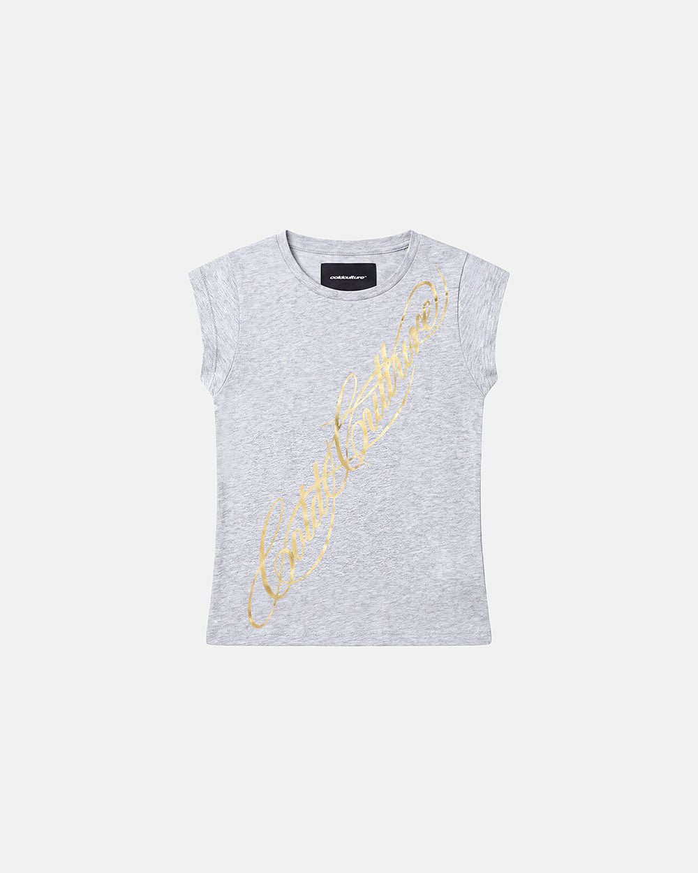 ICON BABY TEE HEATHER GREY - heather grey graphic print women's tee, front view - Cold Culture #packshot