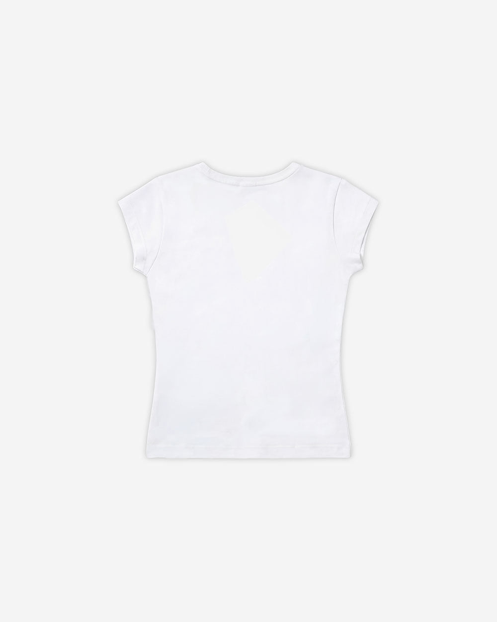 ICON BABY TEE WHITE - white graphic print women's tee, back view - Cold Culture #packshot