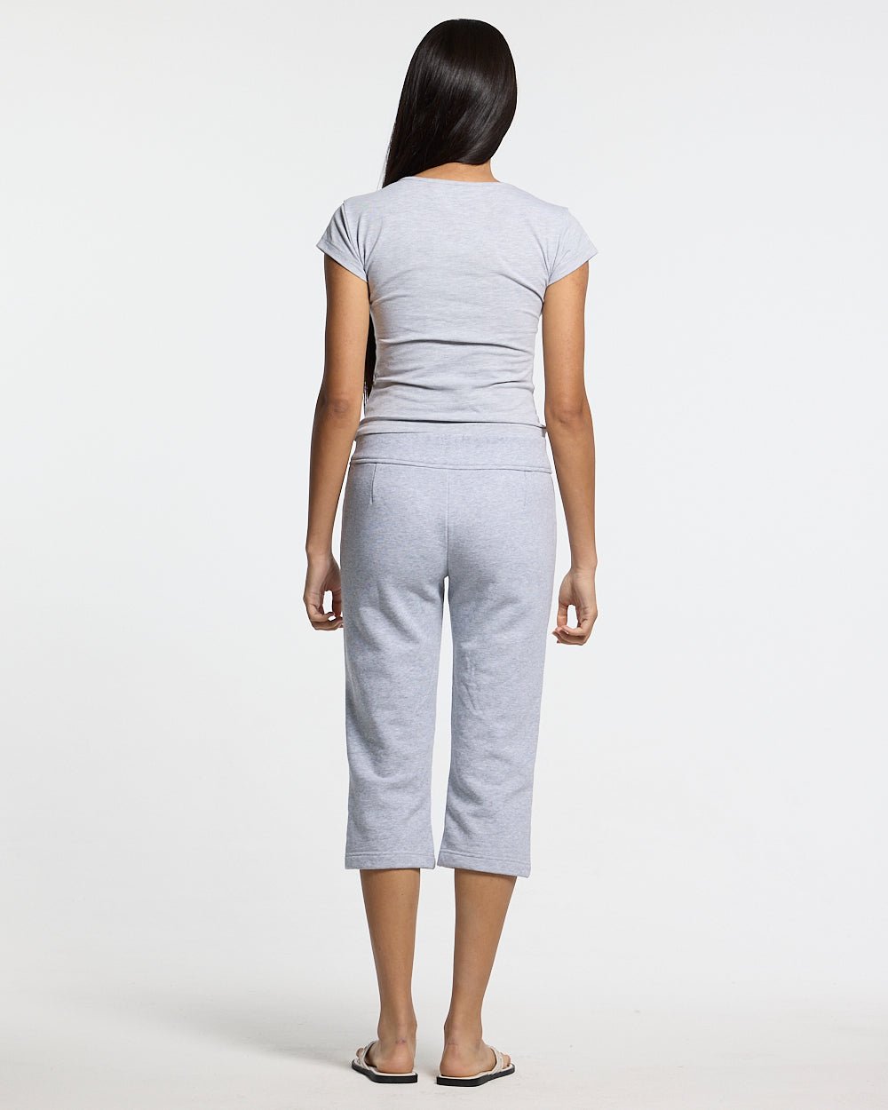 ICON CAPRI HEATHER GREY - heather grey cropped women's pants, back view on female model - Cold Culture #woman