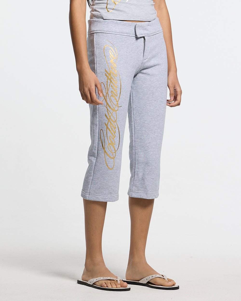 ICON CAPRI HEATHER GREY - heather grey cropped women's pants, front view on female model - Cold Culture #woman
