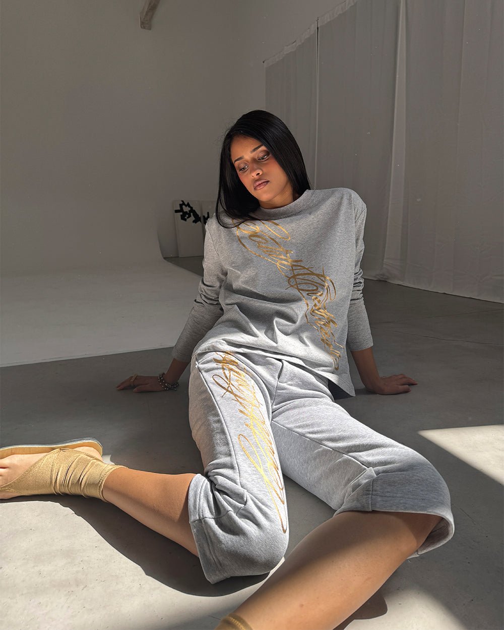 ICON CAPRI HEATHER GREY - heather grey cropped women's pants, front view on female model - Cold Culture #woman