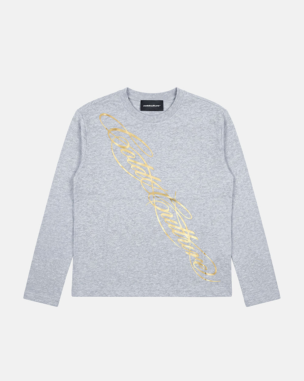 ICON LONGSLEEVE TEE HEATHER GREY - heather grey graphic print longsleeve tee, front view - Cold Culture #packshot