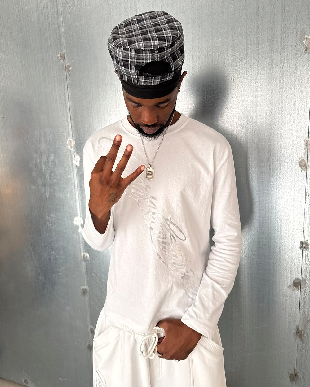 ICON LONGSLEEVE TEE WHITE - white graphic print longsleeve tee, front view on male model - Cold Culture