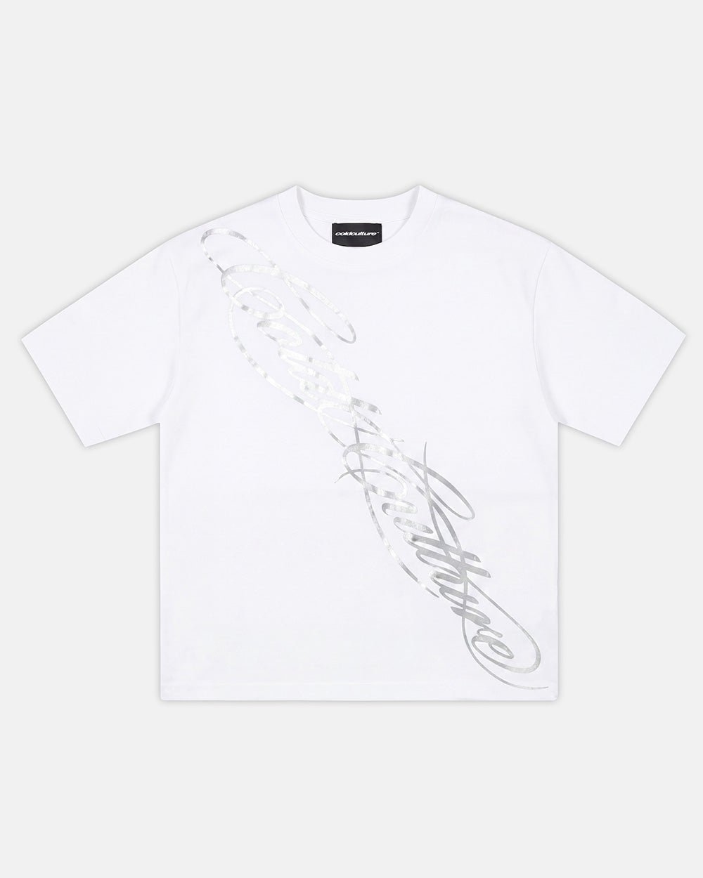ICON TEE WHITE - white graphic print tee, front view - Cold Culture #packshot
