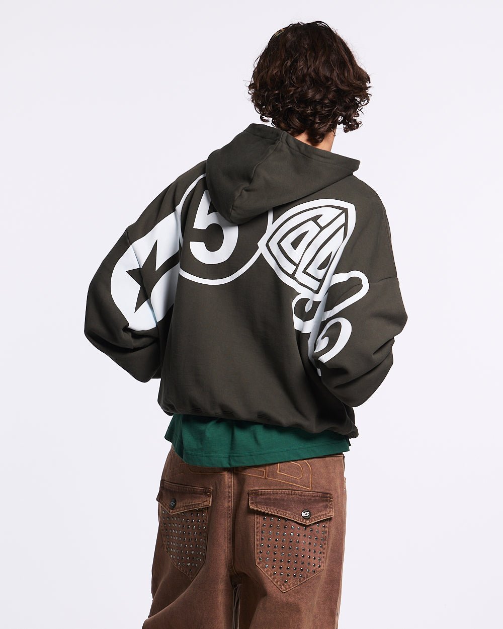 ICONIC COLD HOODIE GREY - dark grey graphic print hoodie, back view on male model - Cold Culture