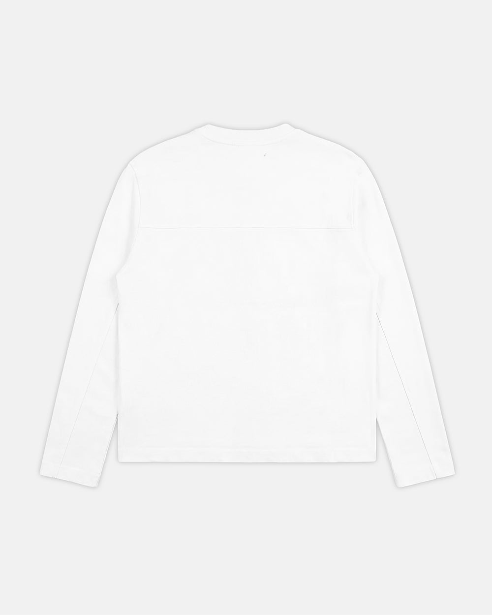 IDENTITY LONGSLEEVE WHITE - white embroidered longsleeve tee, back view - Cold Culture #packshot