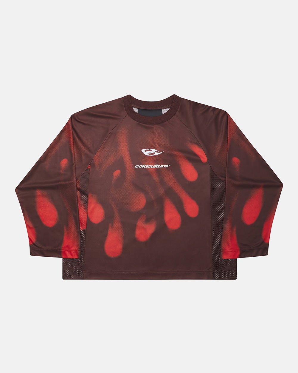 IGNITE LONGSLEEVE BLACK & RED - black and red printed longsleeve tee, front view - Cold Culture #packshot
