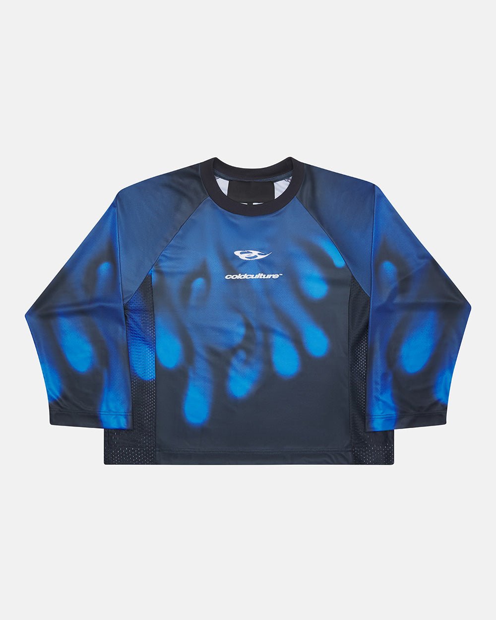 IGNITE LONGSLEEVE BLUE - blue printed longsleeve tee, front view - Cold Culture #packshot