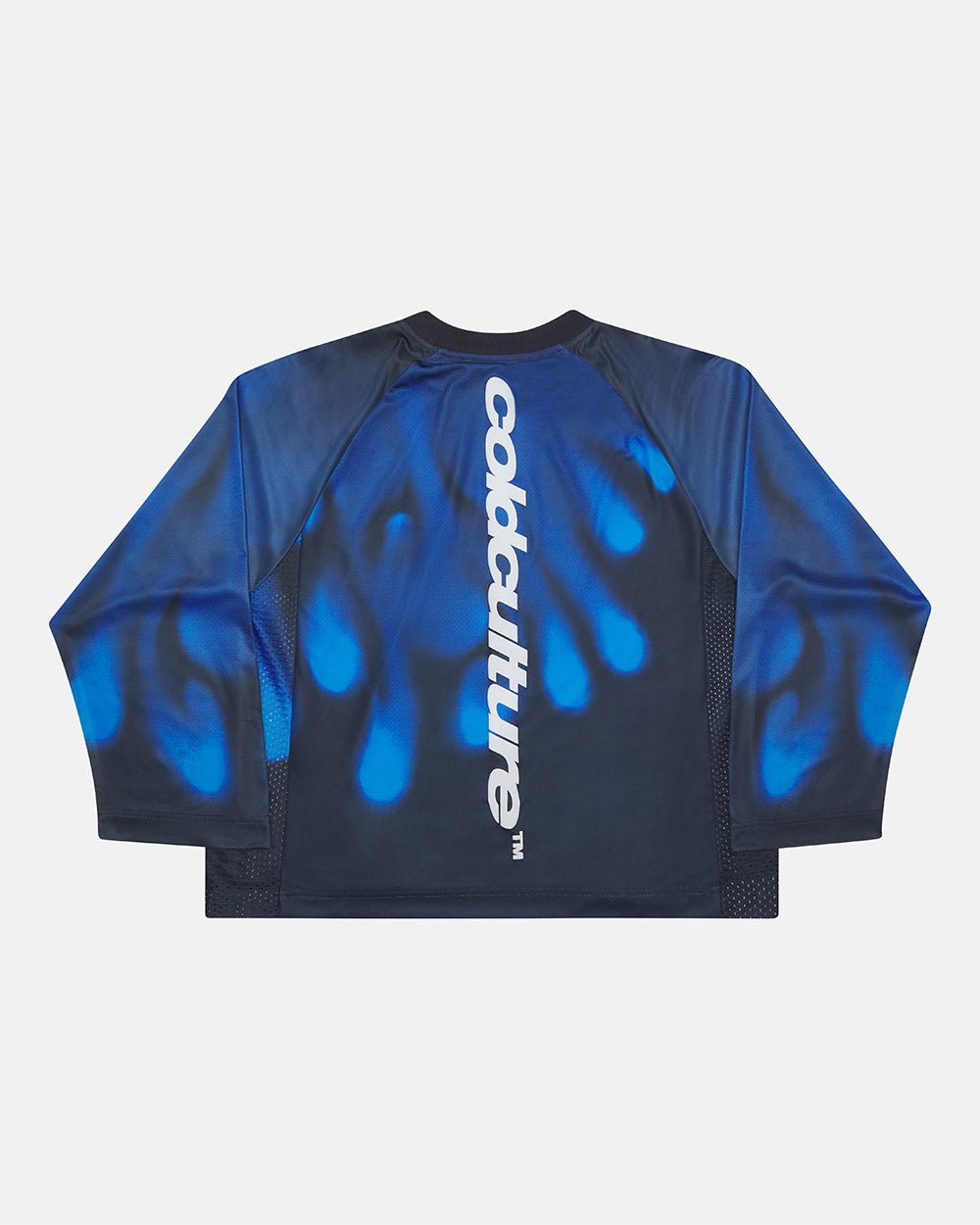 IGNITE LONGSLEEVE BLUE - blue printed longsleeve tee, back view - Cold Culture #packshot