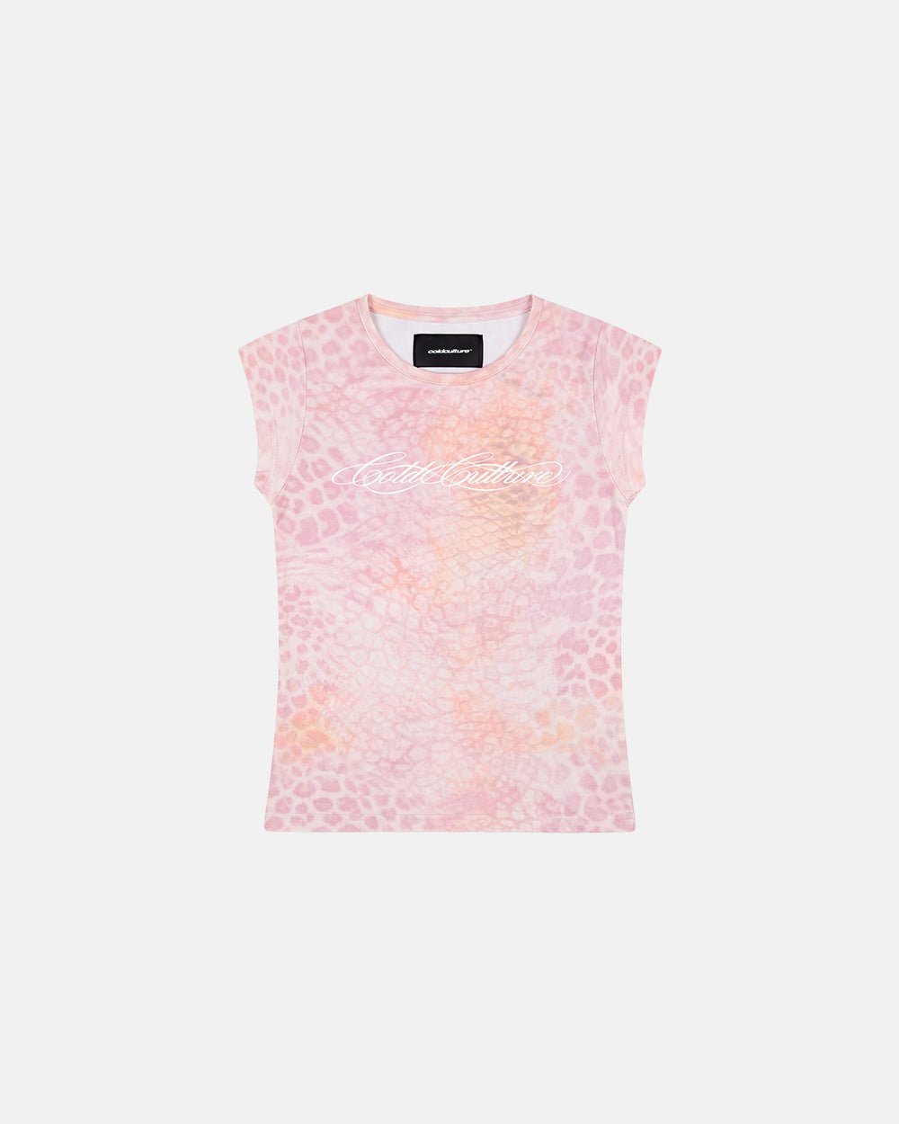 JAGUAR BABY TEE PINK - pink animal print baby tee, flat lay - Cold Culture #packshot