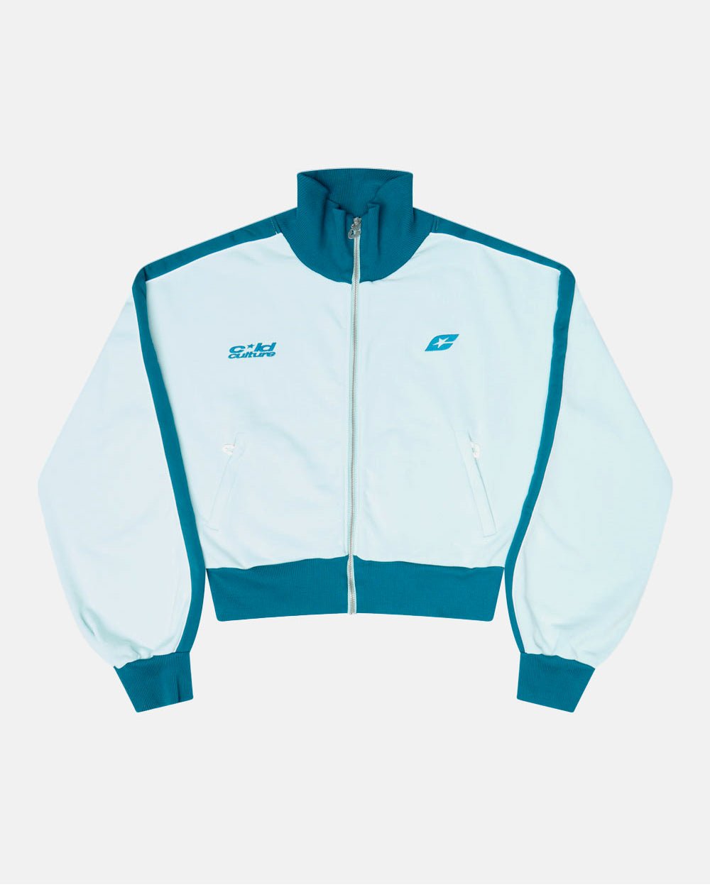 JET LAG JACKET SKY BLUE - sky blue zip-up hoodie, front view - Cold Culture #packshot