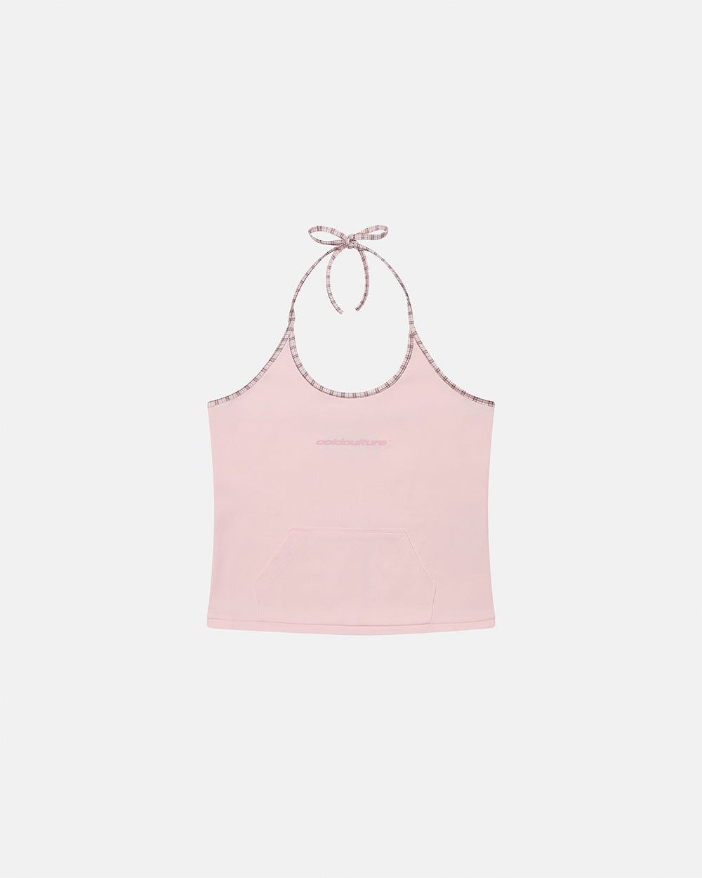 KANGAROO TANK TOP BABY PINK - baby pink halter tank top, front view - Cold Culture #packshot