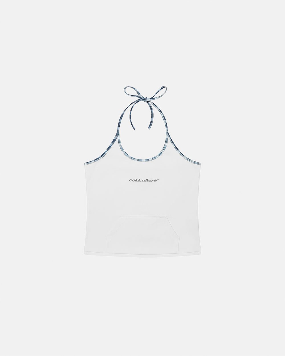 KANGAROO TANK TOP GREY - light grey halter tank top, front view - Cold Culture #packshot