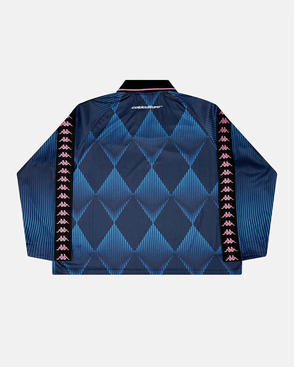 KAPPA X COLD CULTURE LONGSLEEVE BLUE - blue diamond print longsleeve tee, back view - Cold Culture #packshot