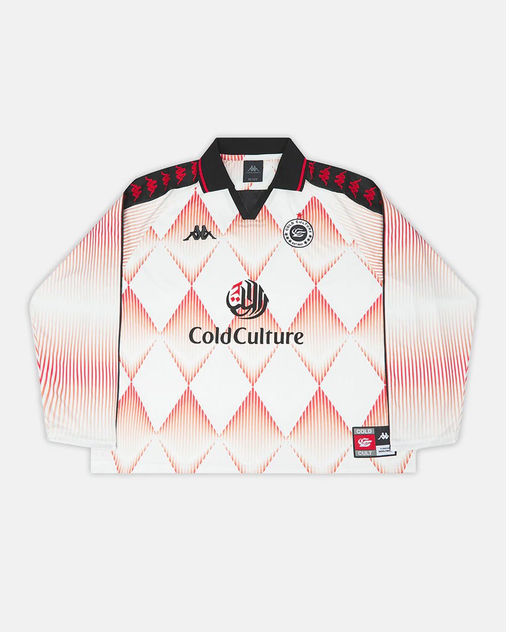 KAPPA X COLD CULTURE LONGSLEEVE RED - red diamond print longsleeve tee, front view - Cold Culture #packshot