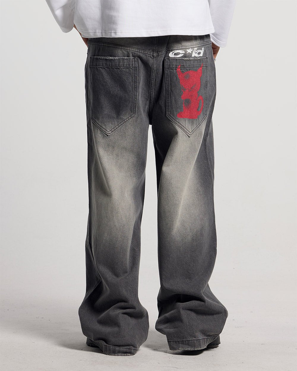 KEVIL V2 PANTS GREY - grey washed pants, back view on male model - Cold Culture