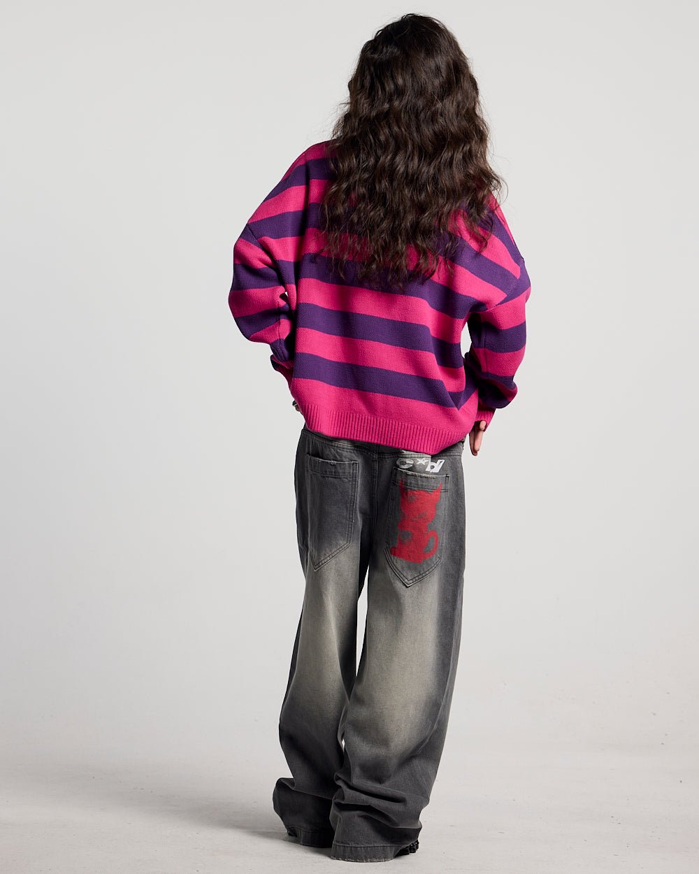 KEVIL V2 PANTS GREY - grey washed pants, back view on female model - Cold Culture #woman