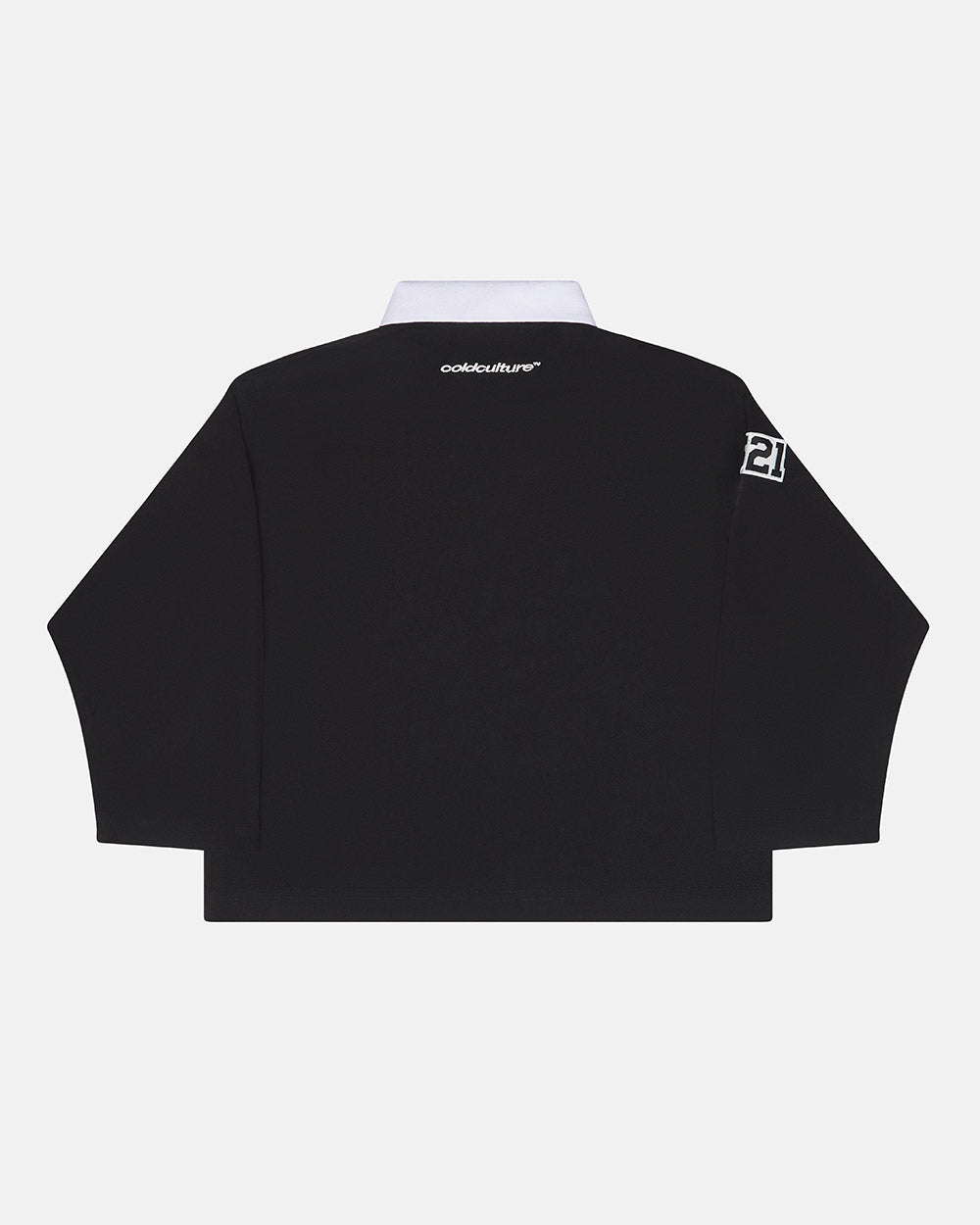 KISS ME POLO BLACK & PINK - black longsleeve polo shirt, back view - Cold Culture #packshot
