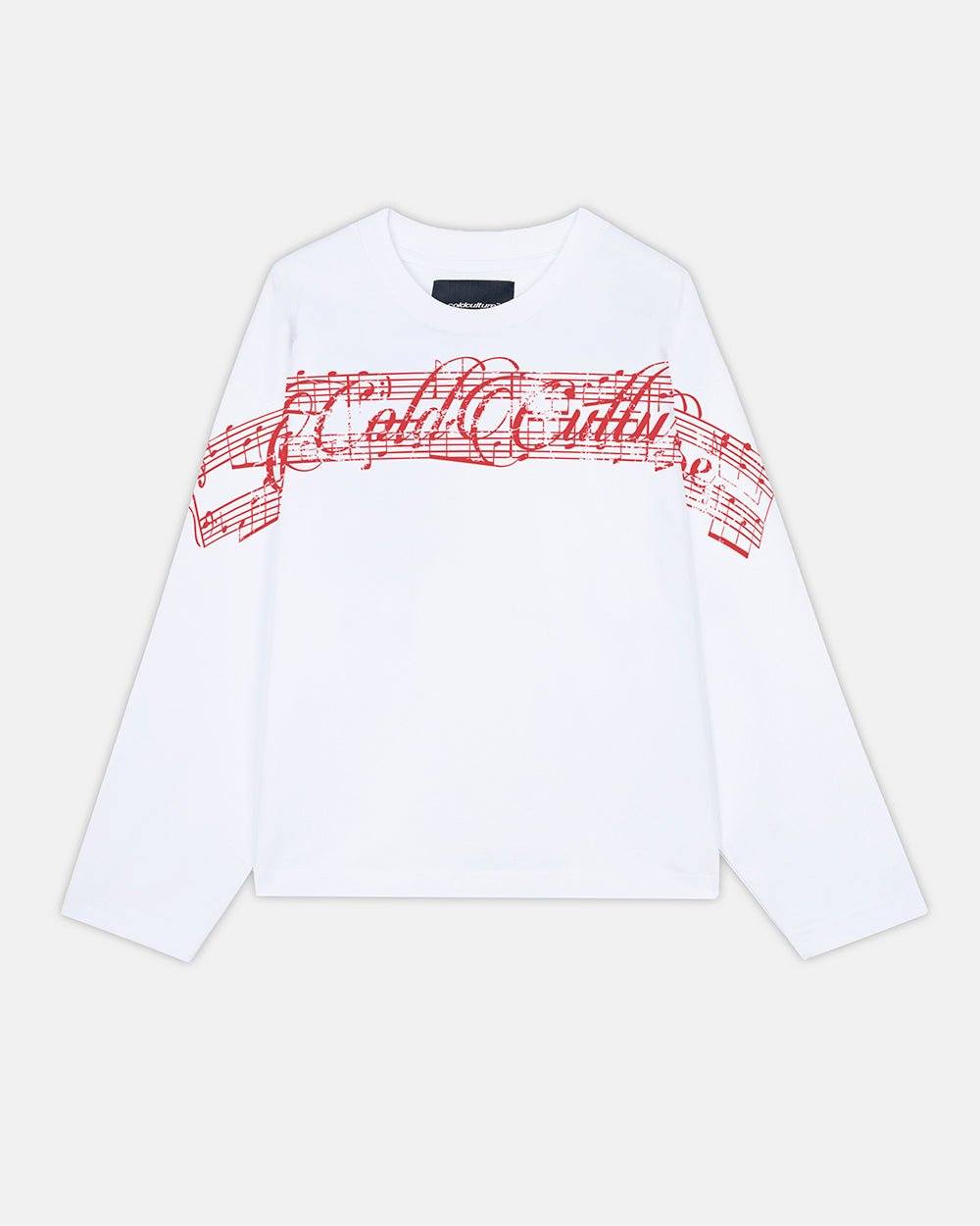 LA PARA LONGSLEEVE WHITE - white graphic print longsleeve tee, flat lay - Cold Culture #packshot