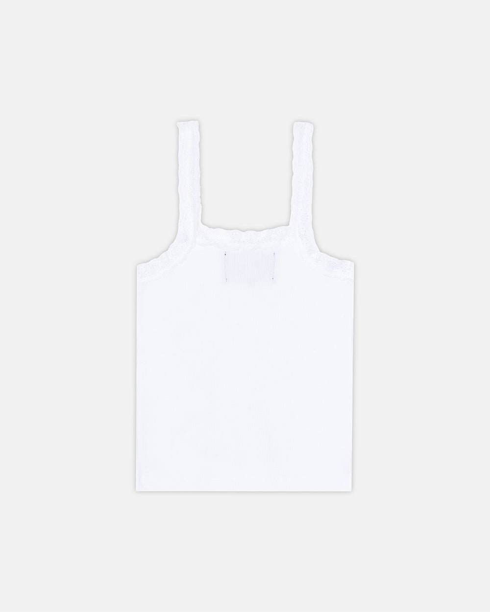 LACE TANK TOP WHITE - white lace trim tank top, back view - Cold Culture #packshot