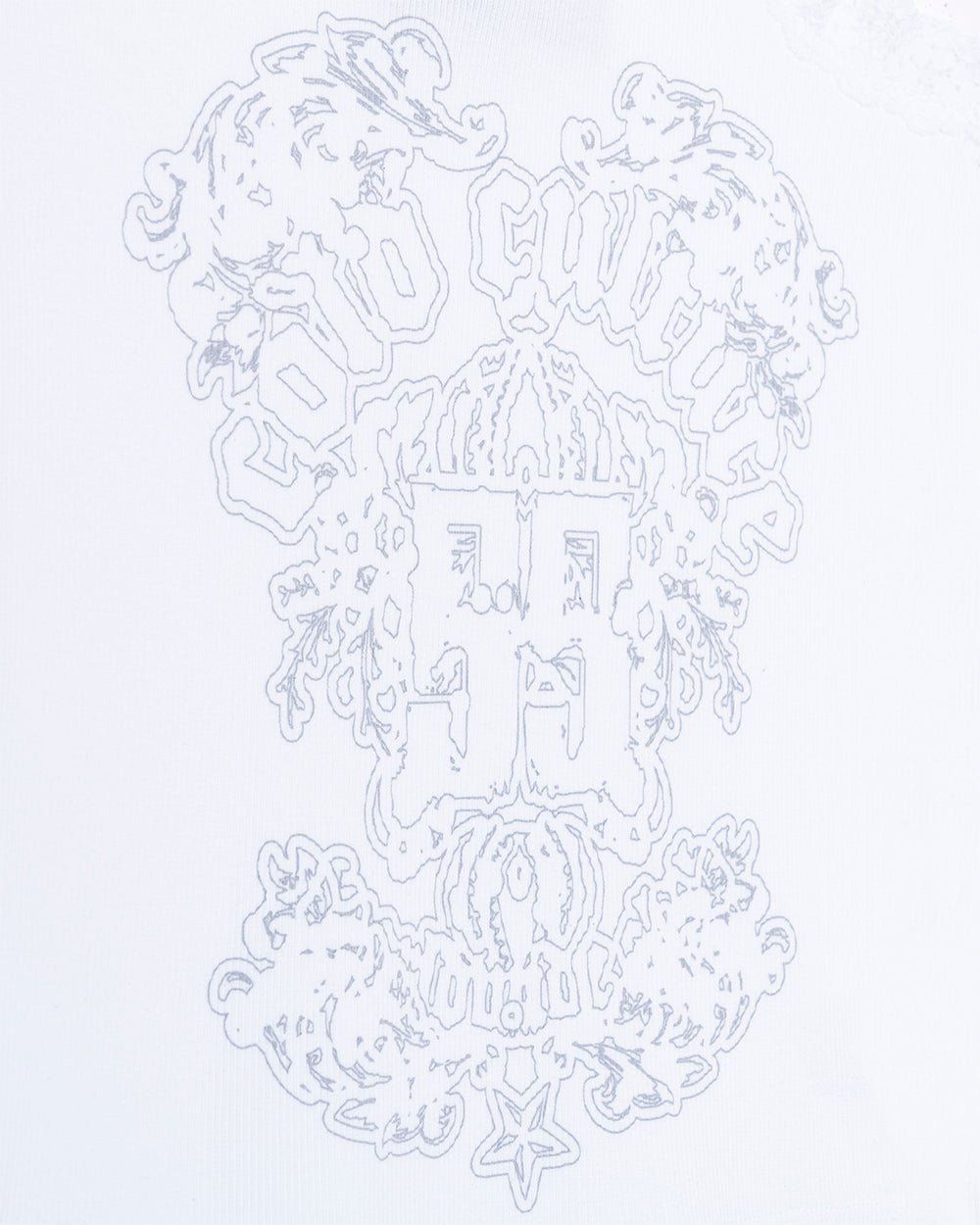 LACE TANK TOP WHITE - white lace trim tank top, detail close-up - Cold Culture