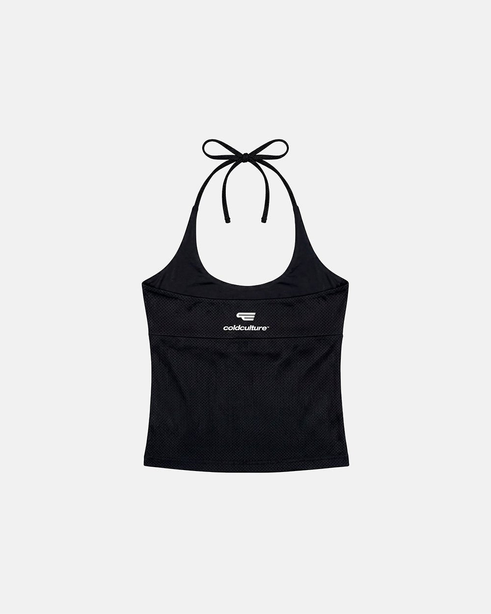 LADY C MESH TOP BLACK - black mesh halter top, back view - Cold Culture #packshot