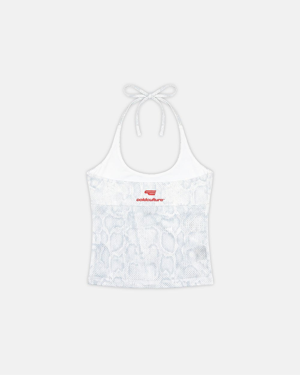 LADY C MESH TOP WHITE - white mesh halter top, back view - Cold Culture #packshot