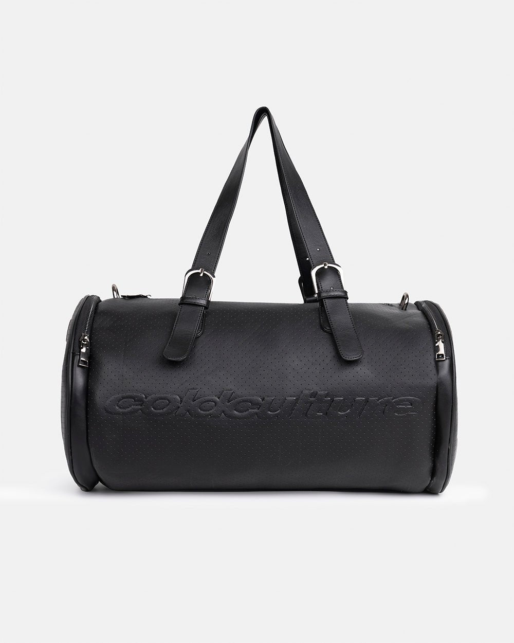 LARGE BRAVE BAG BLACK - black duffle bag, front view - Cold Culture #packshot