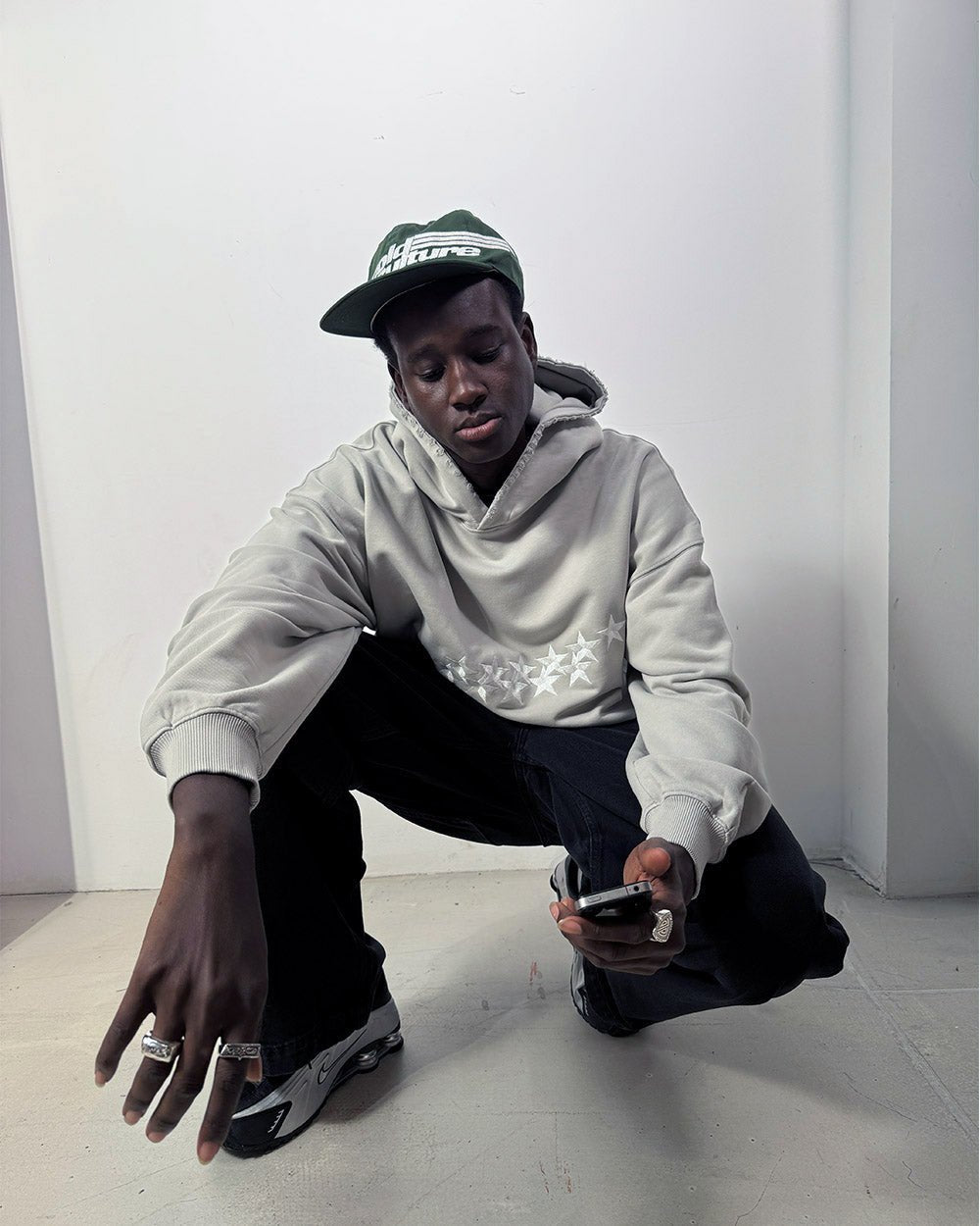 LAST SUPPER CAP GREEN - green embroidered cap, front view on male model - Cold Culture