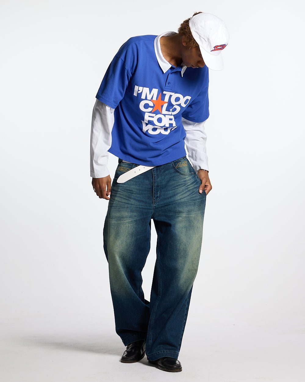 LAX LONGSLEEVE POLO INTENSE BLUE - blue and white longsleeve polo shirt, front view on male model - Cold Culture #man