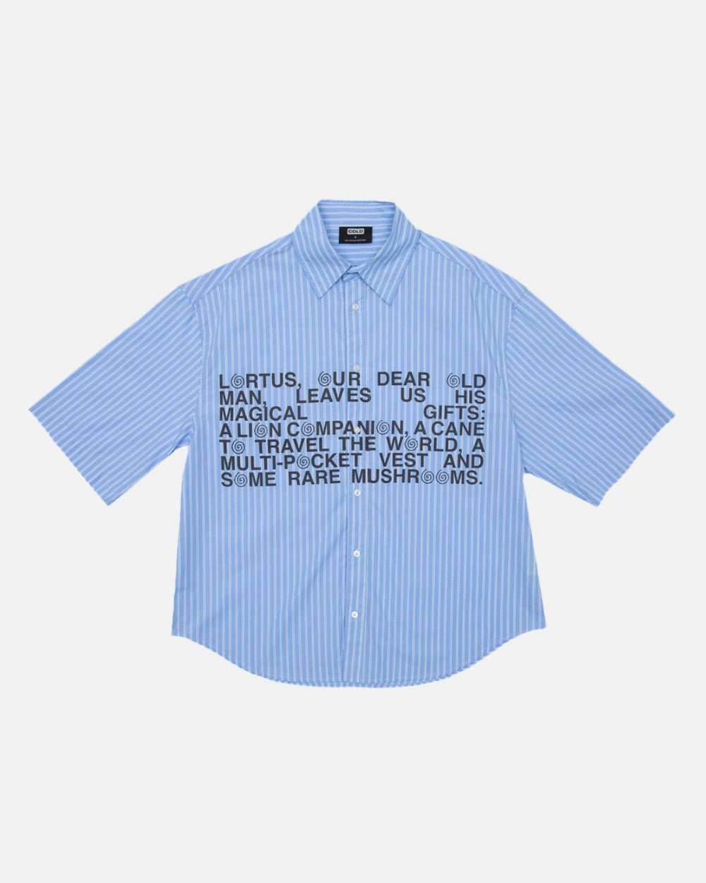 LEGACY SHIRT BLUE - blue striped short sleeve shirt, front view - Cold Culture #packshot