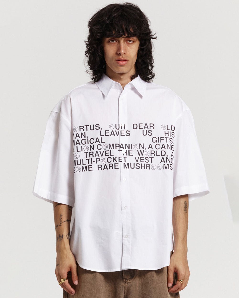 LEGACY SHIRT WHITE - white graphic print short sleeve shirt, front view on male model - Cold Culture #man