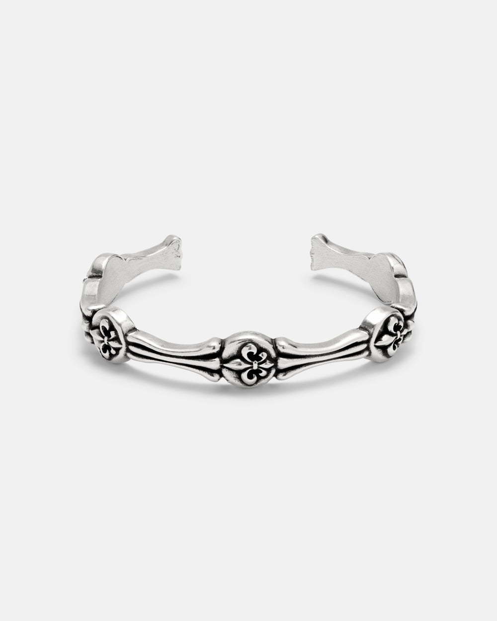 LIL ICON BRACELET SILVER - silver engraved cuff bracelet, front view - Cold Culture #packshot