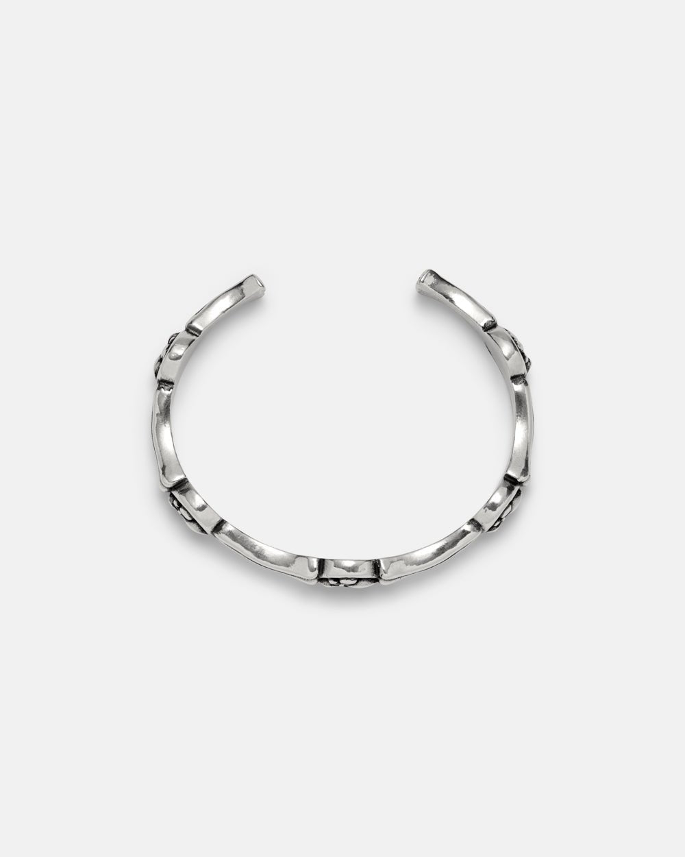 LIL ICON BRACELET SILVER - silver engraved cuff bracelet, side view - Cold Culture #packshot