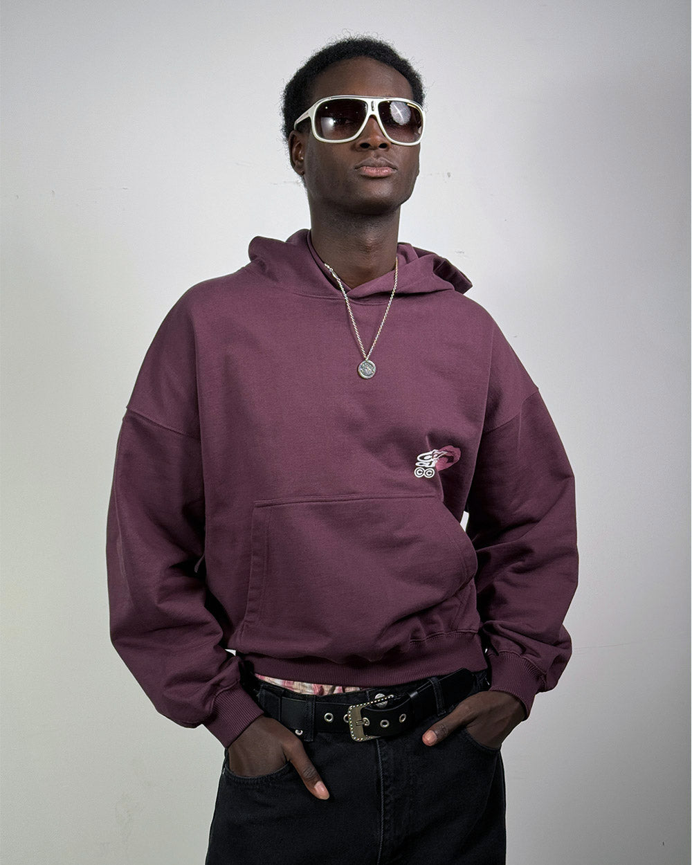 LIP COMBO HOODIE DARK BURGUNDY - dark burgundy graphic print hoodie, front view on male model - Cold Culture #man